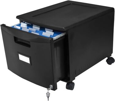 Металевий офісний шафа Storex з 1 шухлядою, замком і ключем, 37x32x46 см, чорний/темно-сірий