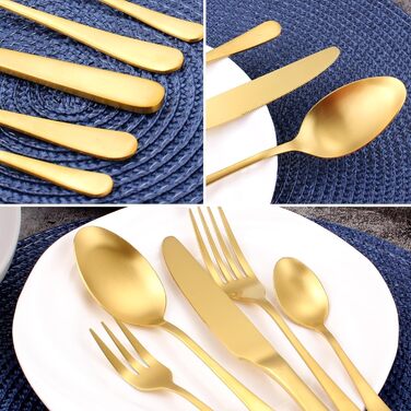 Cutlery Set for 6 People, 30-Piece Golden Titanium Gold Cutlery Set including Knife, Fork, Spoon, Stainless Steel Golden Cutlery Set, Dishwasher Safe (Matte Gold)