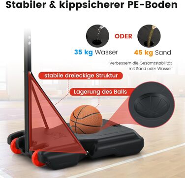 COSTWAY Adjustable Height Basketball Hoop System - Mobile Outdoor Basketball Stand with PC Backboard and Wheels (155-210cm)
