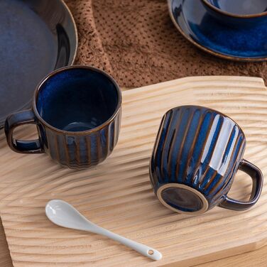 Набір кавових чашок 6 шт., 320 мл, порцеляна, з ручкою, блакитні - для еспресо, капучино