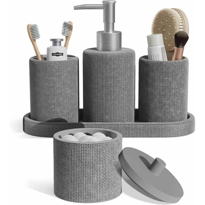 Набір для ванної кімнати Clara Clark – 5-ти частинний набір аксесуарів для ванної кімнати, салатовий колір, себорер, тримач для зубних щіток, склянка, контейнер для ватних паличок та піднос для косметики