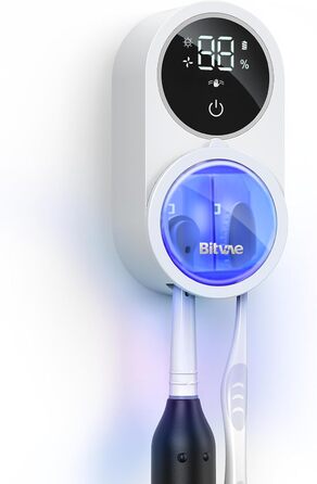 Toothbrush Cleaner, Cleaning and Air Drying, LED Smart Screen, Rechargeable Wall Mount, White