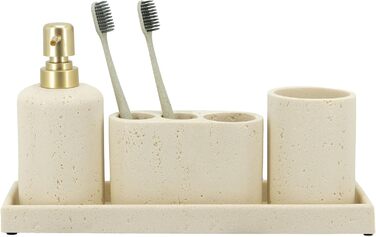 ZCCZ 4-Piece Bathroom Accessory Set, Black, with Soap Dispenser, Toothbrush Holder, Bathroom Cup, and Vanity Tray, Decorative Countertop Organizer (Beige 4pcs)