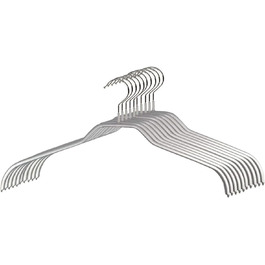 MAWA Clothes Hangers, Set of 10 Space-Saving and Non-Slip Hangers, Ideal for Shirts and Blouses, with 360° Swivel Hook, Non-Slip Coating, 45 cm, Silver