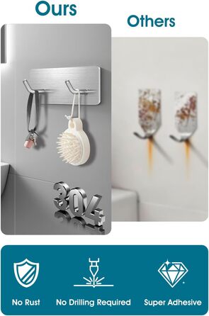 Самоклеючі гачки Haken - набір 6 шт. з нержавіючої сталі 304, без свердління, для ванної, кухні та вітальні