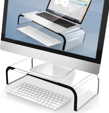Acryl-підставка для монітора AboveTEK, прозора, комп'ютерний стіл, преміум підставка для ноутбука, офісу, ПК, телевізора, з полицею для клавіатури, 30.8x20.8x10 см