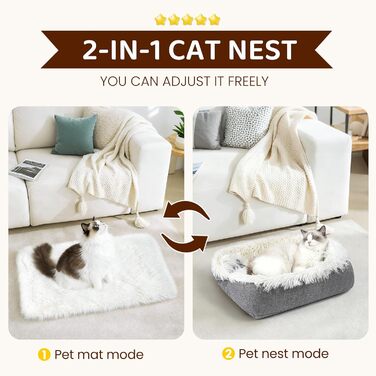 М'яке ліжко для котів, 60x45 см, плюшеве, для котів та маленьких собак, 2 в 1, тепле гніздо, ліжко-мішок, ліжко для котів, 91x71x3 см