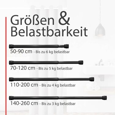 Телескопічна штанга для душу без свердління, регульована – кріпиться без свердління, протиковзна, для штори для душу (70-120 см, чорний)
