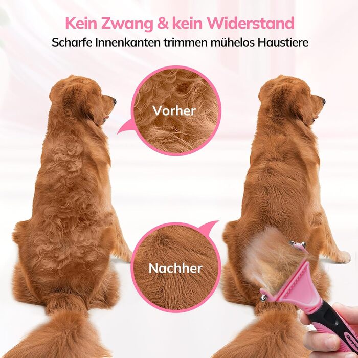 Щітка для собак та котів, 12+23 зубчики, сталевий гребінець для видалення шерсті, двостороння, проти ковтання, для собак, велика, рожева