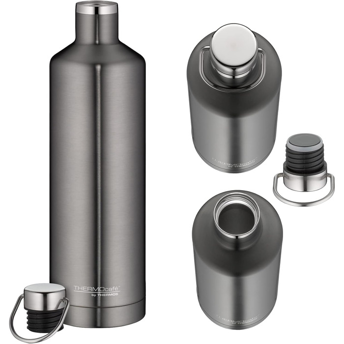 Термопляшка THERMOcafé TC Traveler Bottle 0.5л з нержавіючої сталі, 12 годин гаряче & 24 години холодне, герметична, з ручкою, для школи, офісу, спорту, сірий матовий колір