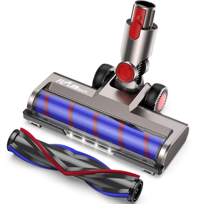 Насадка для пилососа Dyson V7, V8, V10, V11, V15 FLYLINKTECH з LED підсвіткою та змінними роликами (сіра)