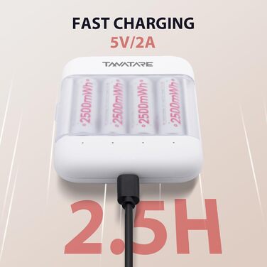 8 x Акумулятори Li-Ion AA з зарядним пристроєм, 1.5V, 2500 mAh, білі