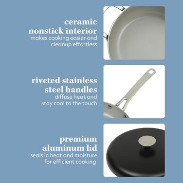 Набір кухонного посуду Sur La Table Kitchen Essentials 13-Piece, преміум-кераміка, антипригарне покриття, для індукційних плит, знімний ручка, смарагдово-зелений