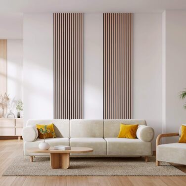 Акустичні панелі Arebos 10x60 см, настінна ламельна стіна в стилі темного дуба для стін та стелі, шумопоглинаючі декоративні панелі (набір 4 шт.)