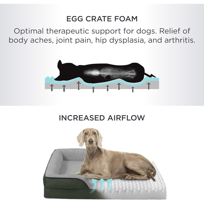 Ортопедичне ліжко для собак BEDSURE - 89x63 см, з піною у формі яйця, для середніх собак, миється, не слизьке, зелений (122x89x20 см)