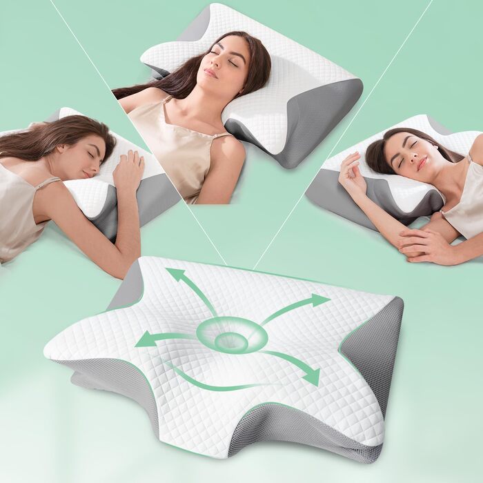 Ергономічна подушка для шиї та голови 2 в 1 з ефектом пам'яті Memory Foam, сіра (60x40x12/14 см)