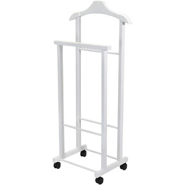 Tomaino - Valet's Bedroom Wood - Clothes Rack with Wheels Ambrogio - Modern Valet for Clothing and Accessories (White)