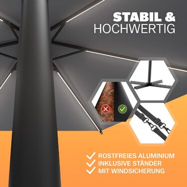 Kingsleeve® Canopy Umbrella LED Lighting UV Protection 80+ Solar Stand Protective Cover 350cm Large Crank Balcony Terrace Garden Umbrella Parasol