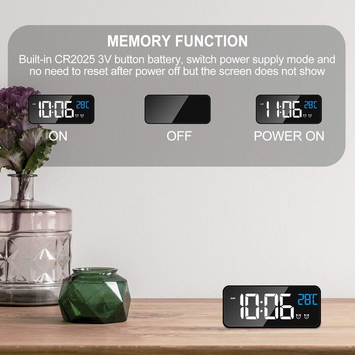 Цифровий годинник MOSUO з LED-дисплеєм, USB-зарядка, показник температури, голосове керування, 2 будильники, відкладений сигнал, регулювання яскравості та гучності (Чорний)