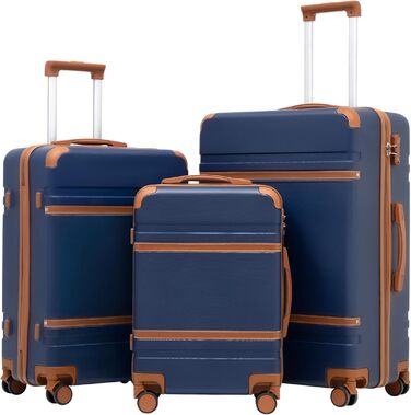 Набір валіз COOLIFE 3 в 1: дорожній набір з TSA-замком, телескопічною ручкою та 4 колесами (синій/коричневий)