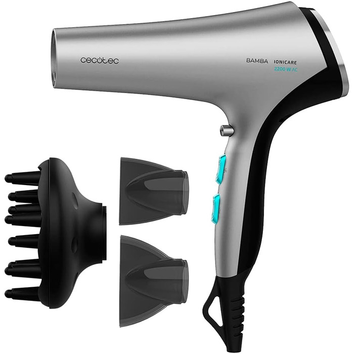 Фен Cecotec Bamba IoniCare Harmony, 2600W, регулювання температури та швидкості, технологія HairCare, іони, 1.8м, 2 насадки, холодний струмінь (чорний)