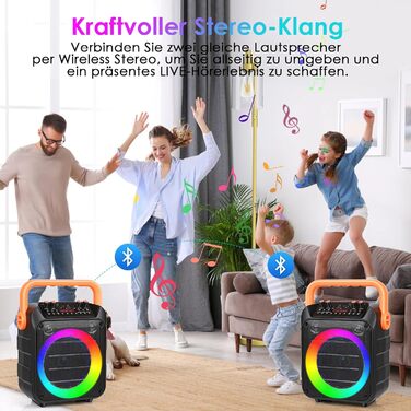 Портативна караоке-машина з 2 мікрофонами, Bluetooth, RGB-підсвічування, TF/USB/FM/AUX, TWS для дорослих та дітей