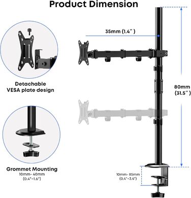 Кріплення для монітора PUTORSEN 80 см, для екранів 13-35 дюймів, регульоване, настільний кріплення, VESA 75x75/100x100 мм