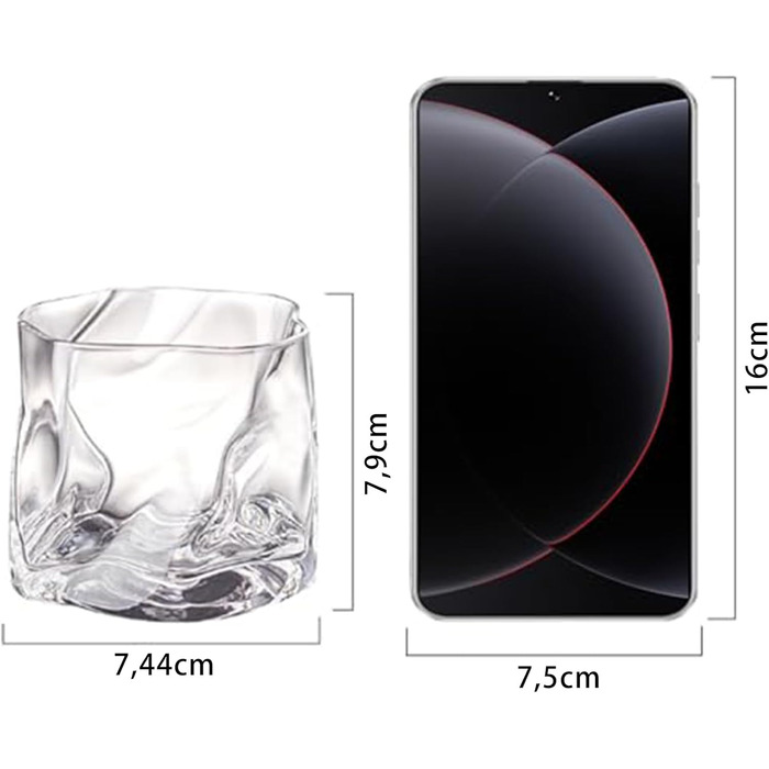 Набір склянок 6 шт. 200 мл - Кришталеві склянки для віскі з нерівномірною поверхнею - склянки для напоїв, кави, коктейлів, лонгдрінків, води, чаю, кави, соку - придатні для миття в посудомийній машині (прозорі)