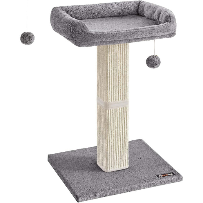 Feandrea Cat Tree, Cat Tower with 40 x 30 cm Plush Platform, Scratch Post, Cat Scratching Post, 71 cm High, Sisal-Wrapped Scratching Column, 45 x 40 cm Base, with Plush Ball, Light Grey PCA022W01