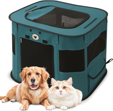 ALLSOPETS Розкладний вольєр для цуценят/собак/кішок, переносна собача будка/загорода, переносна клітка для собак, для дому, вулиці, подорожей, з сумкою (Колір: Edelsteinblau, XXL)