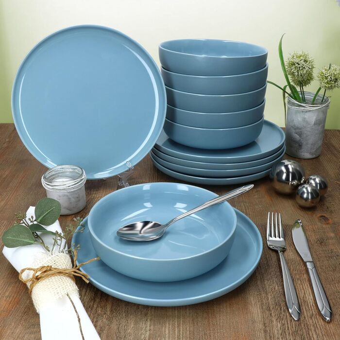 Набір посуду Ritzenhoff & Breker Jasper, 12 предметів, сіро-блакитний, з кераміки, для 6 осіб. Включає 6 супових та 6 обідніх тарілок. Ідеально для сніданку, обіду та вечері.
