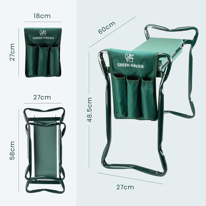 Green Haven Robuster Garden Knee Pad with Handles and Tool Pouch, Versatile, Foldable, EVA Foam, Padded Knee Stool, Lightweight Knee Pad for Gardening, Portable