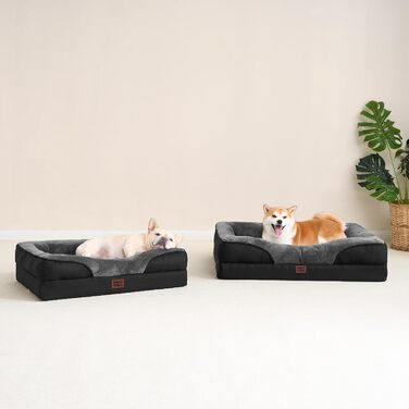 Ортопедичне ліжко для собак EHEYCIGA, 76x51x16.5 см, Memory Foam, миється, водонепроникне, з бортиками, антиковзаюче, сіре/чорне