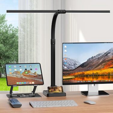 APMIEK LED Настільна лампа для офісу та дому, 24W, 76 см, з регульованим кутом нахилу, 3200K-6500K, захист для очей, чорна з підставкою