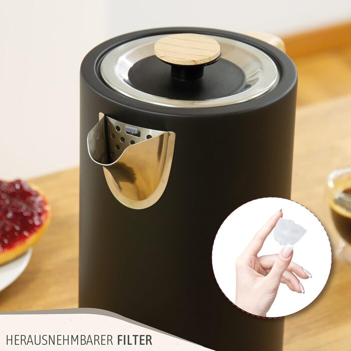 Тостер Briebe Nordic Set з широкими слотами та підставою для бургерів, 6 режимів підсмажування + Електричний чайник 1,7л, 2200W, чорний, набір для сніданку