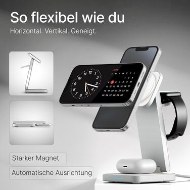 TEGLER 3-в-1 MagSafe зарядний пристрій: алюмінієва зарядна станція для iPhone, Apple Watch та AirPods, з адаптером 20W та USB-C кабелем