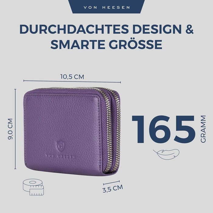 VON HEESEN Leather Wallet with RFID Blocker - Wallet for Women & Men made of Genuine Leather - Wallet with Coin Pocket - Purse for Women and Men in Violet