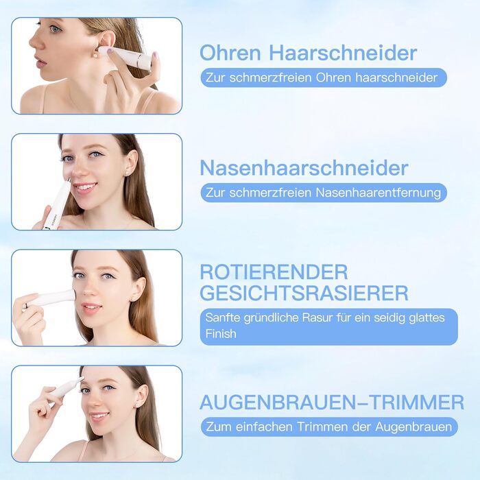 Електричний триммер для волосся на обличчі 3-в-1 для жінок. Триммер для брів, обличчя, тіла. Бездротовий, водонепроникний. Білий