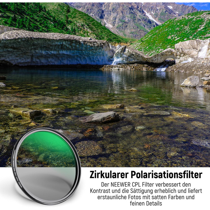 NEEWER 52mm Поляризаційний фільтр CPL з 24 шарами, Nano MC, HD скло, для об'єктивів камер, зменшує відблиски, покращує контраст