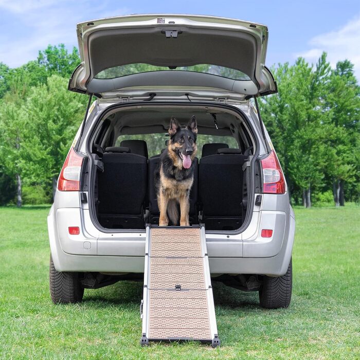 Рампа для собак у машину, складна, телескопічна, до 90 кг, для SUV та легкових автомобілів, з неслизьким покриттям, з кліпсою, з відбиваючими смугами