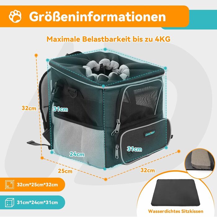 Корзина для собак на велосипед до 3 кг, універсальний кріплення Φ53 мм, сумка-рюкзак, автокрісло з дихаючою сіткою, водовідштовхувальне сидіння для маленьких собак