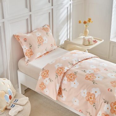 Дитяча постільна білизна для ліжечка, зелений квітковий принт, комплект для дівчинки, м'яка двостороння ковдра та наволочка, 120 x 150 см, зелений/квітковий