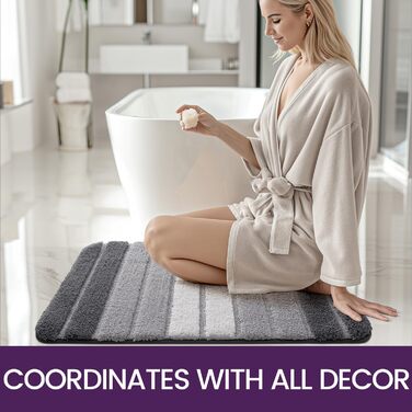 DEXI Non-Slip Bathroom Rug - Absorbent Bath Mat 60 x 110 cm - Washable, Soft & Grey