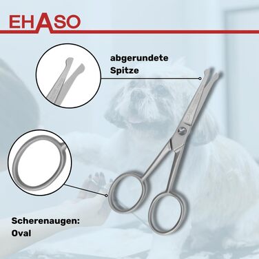 Ножиці для грумінгу собак EHASO Premium, 10 см, з круглою кінцівкою | Професійні ножиці для собак, точні та зручні | Підходять для всіх порід