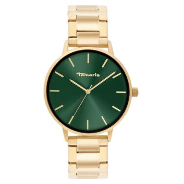 Годинник Tamaris для жінок – стильні круглі годинники для дам 36 мм (золото / салатовий браслет)