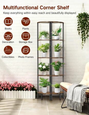 Стійка лампа OUTONLIFE з полицями, LED, 3 режими, регулювання яскравості, пульт, 5 ярусів, для вітальні, спальні, офісу, колір: Rustic Brown