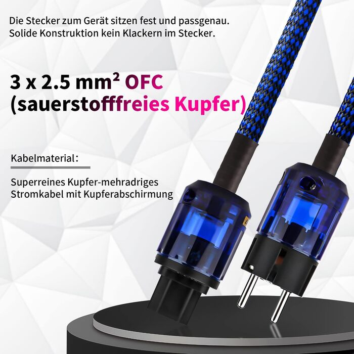 Hi-Fi мережевий кабель Tertullus High End C15 для аудіосистем, штекер Schuko — C15, 1м (P037)