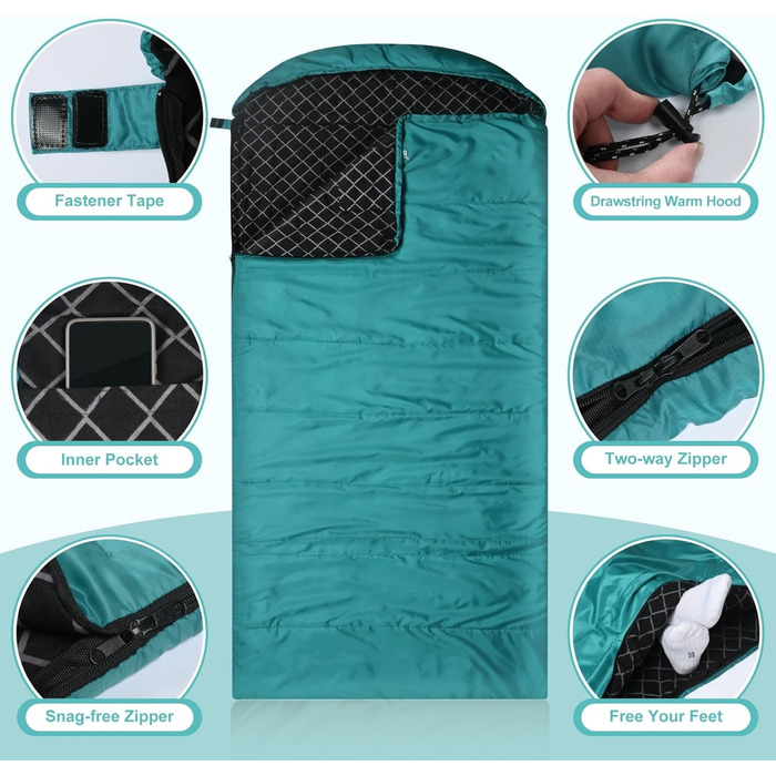 Спальний мішок Baumwoll-Flanell для дорослих: легкий, водонепроникний, 100% бавовна, для кемпінгу, подорожей, відпочинку вдома та на природі (Морська блакить)