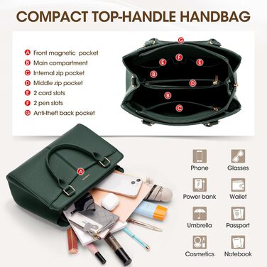 Сумка жіноча RAINSMORE середнього розміру з екошкіри, зелена: сумка-тоут, сумка на плече, ручна сумка