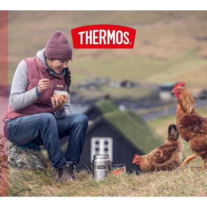 Thermos STAINLESS KING FOOD JAR 1.2l, steel. Stainless steel food container with inserts and handle, 12 hours hot / 24 hours cold, for noodles, soup, muesli. Large food container 1.2 l with handle and versatile inserts.